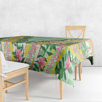 Hawaii Pikake Lokelani Plumeria Lei Tablecloth Green Palaka Motifs LT05 - Polynesian Pride