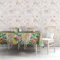Hawaii Pikake Lokelani Plumeria Lei Tablecloth Green Palaka Motifs LT05 - Polynesian Pride