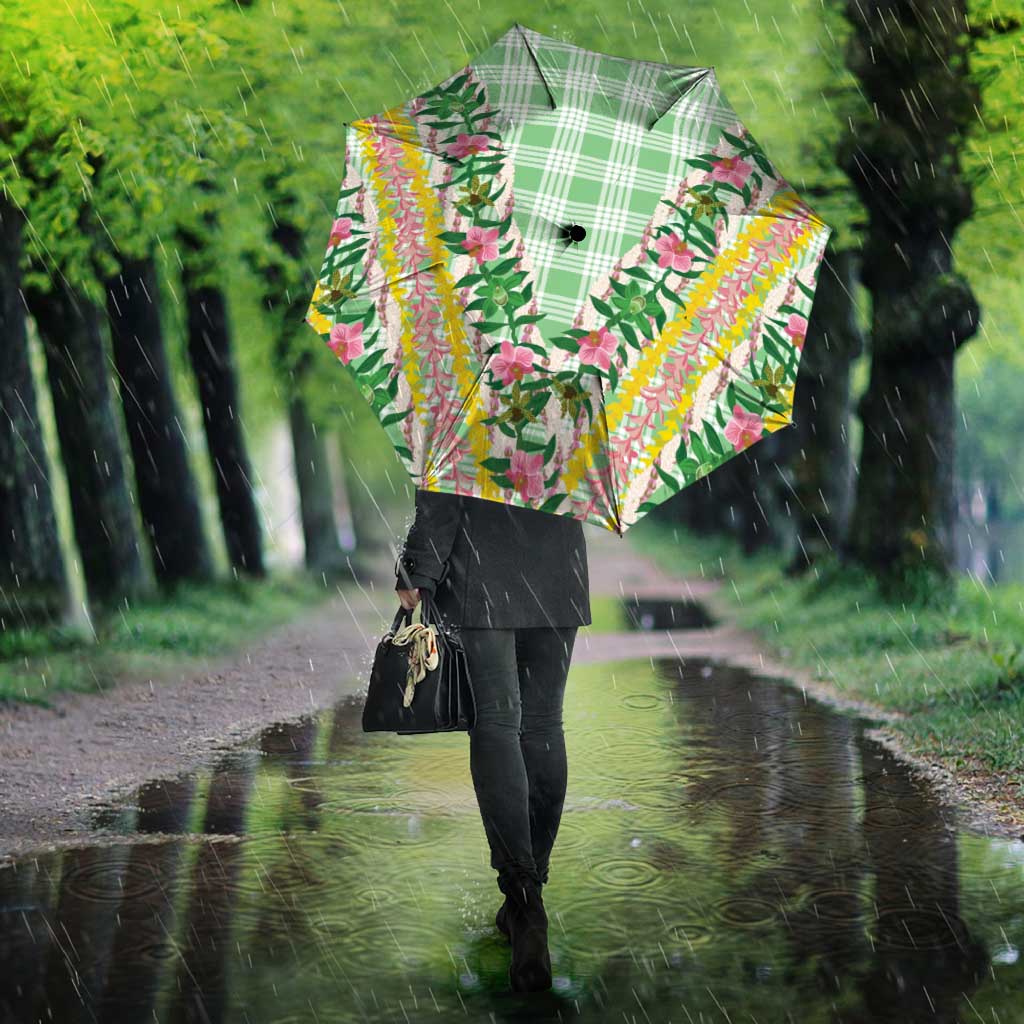 Hawaii Pikake Lokelani Plumeria Lei Umbrella Green Palaka Motifs LT05 - Polynesian Pride