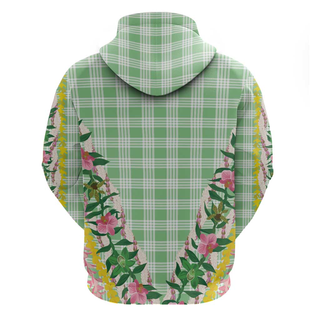 Hawaii Pikake Lokelani Plumeria Lei Zip Hoodie Green Palaka Motifs