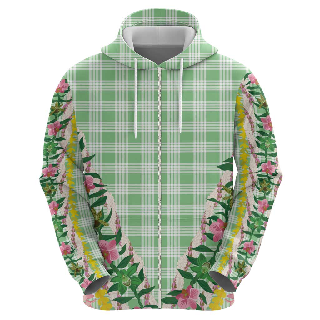 Hawaii Pikake Lokelani Plumeria Lei Zip Hoodie Green Palaka Motifs