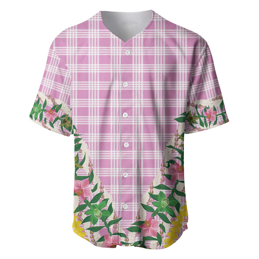 Hawaii Pikake Lokelani Plumeria Lei Baseball Jersey Pink Palaka Motifs LT05 Pink - Polynesian Pride
