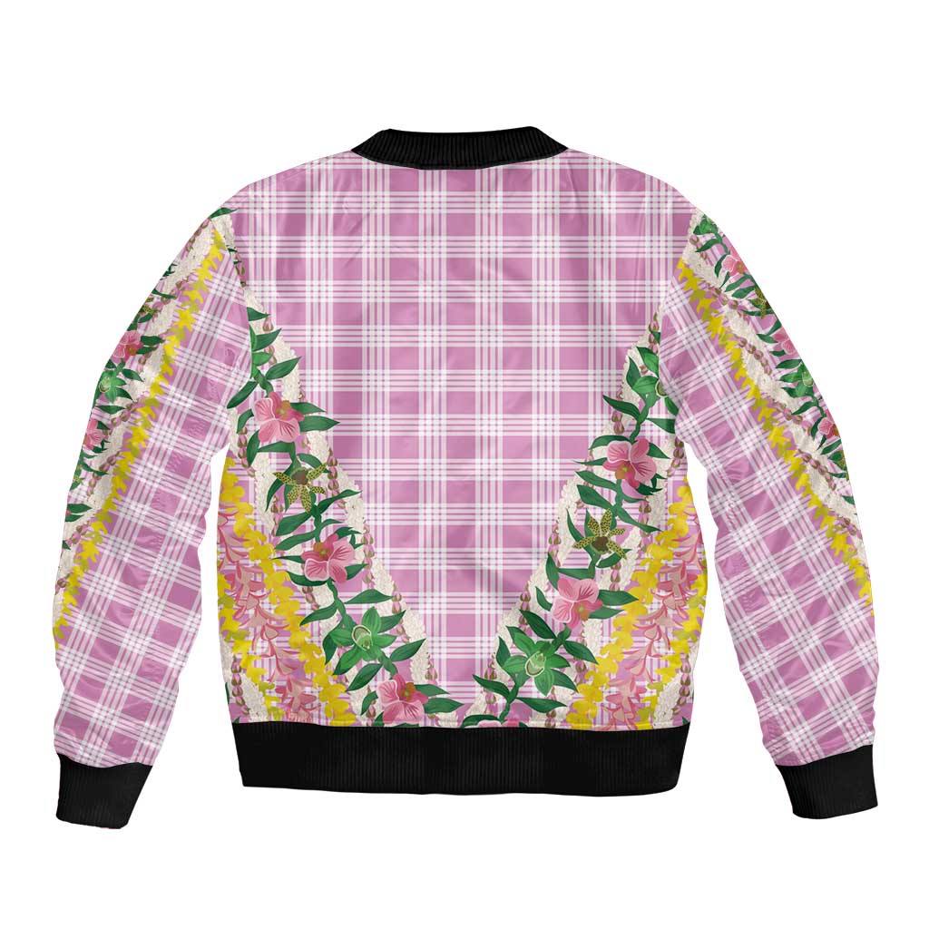 Hawaii Pikake Lokelani Plumeria Lei Bomber Jacket Pink Palaka Motifs LT05 - Polynesian Pride