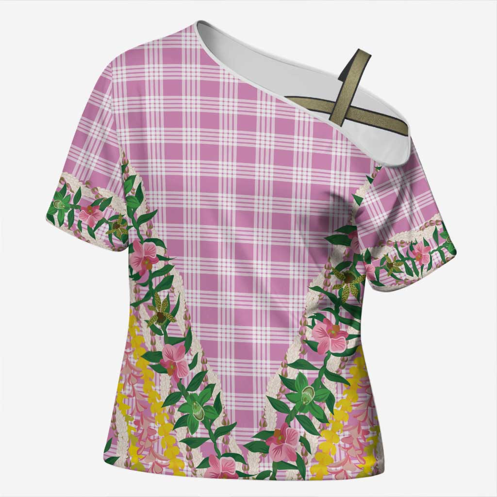 Hawaii Pikake Lokelani Plumeria Lei Cross Shoulder Shirt Pink Palaka Motifs LT05 Female Pink - Polynesian Pride