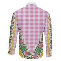 Hawaii Pikake Lokelani Plumeria Lei Family Matching Mermaid Dress and Hawaiian Shirt Pink Palaka Motifs