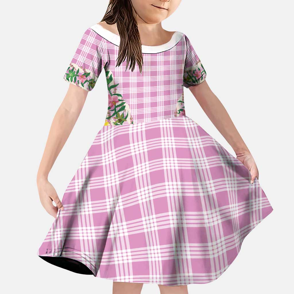 Hawaii Pikake Lokelani Plumeria Lei Family Matching Off Shoulder Short Dress and Hawaiian Shirt Pink Palaka Motifs