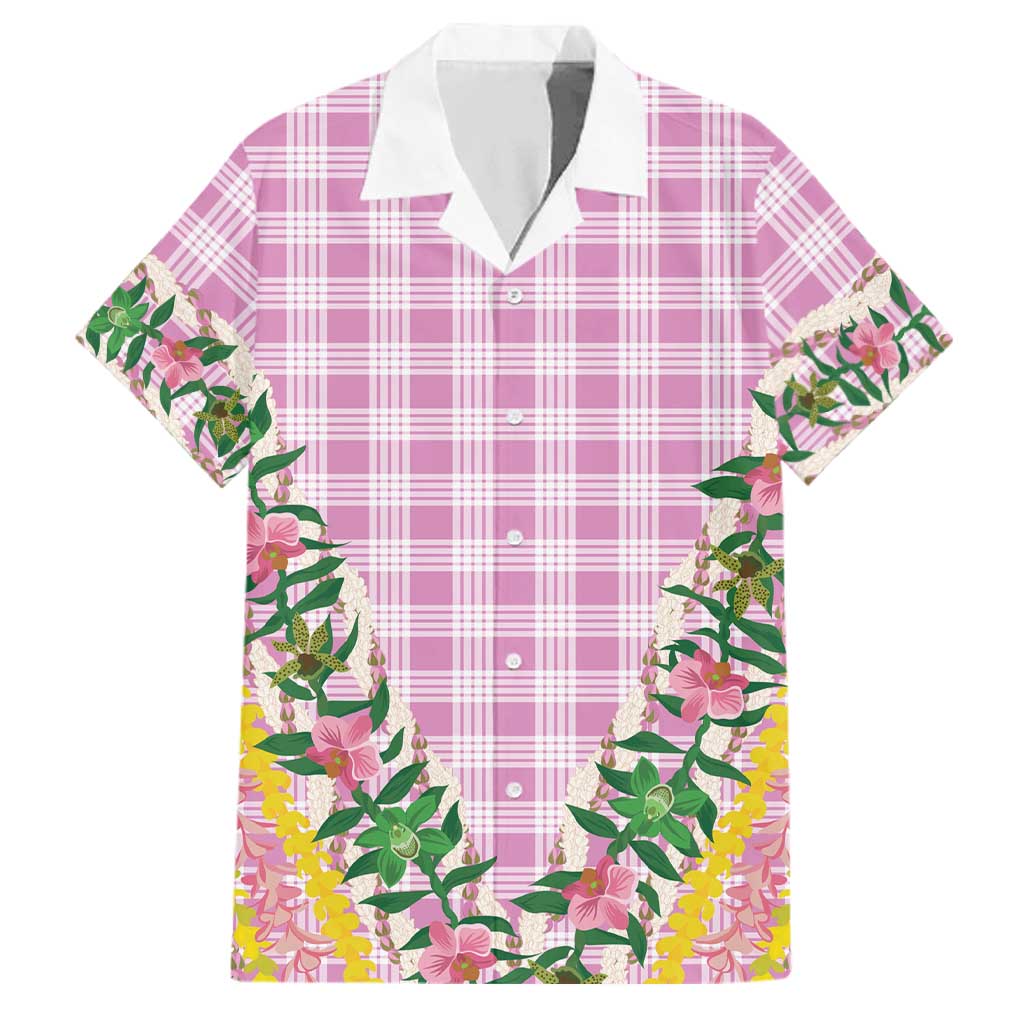 Hawaii Pikake Lokelani Plumeria Lei Family Matching Puletasi and Hawaiian Shirt Pink Palaka Motifs