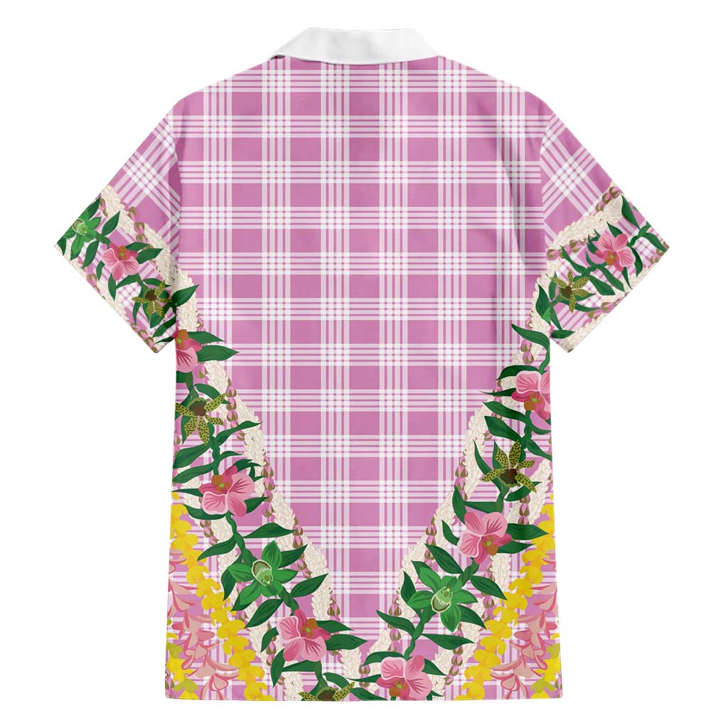 Hawaii Pikake Lokelani Plumeria Lei Family Matching Short Sleeve Bodycon Dress and Hawaiian Shirt Pink Palaka Motifs