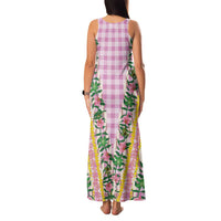 Hawaii Pikake Lokelani Plumeria Lei Family Matching Tank Maxi Dress and Hawaiian Shirt Pink Palaka Motifs