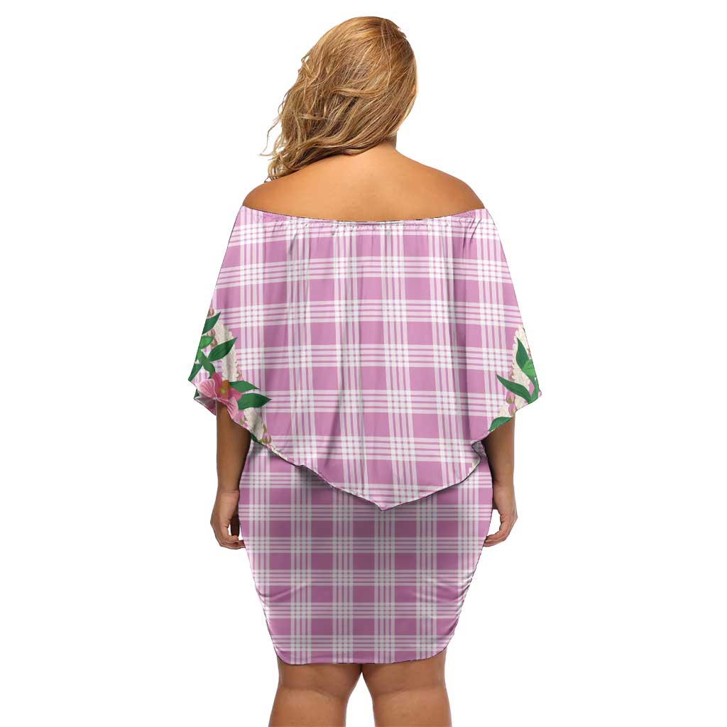 Hawaii Pikake Lokelani Plumeria Lei Off Shoulder Short Dress Pink Palaka Motifs