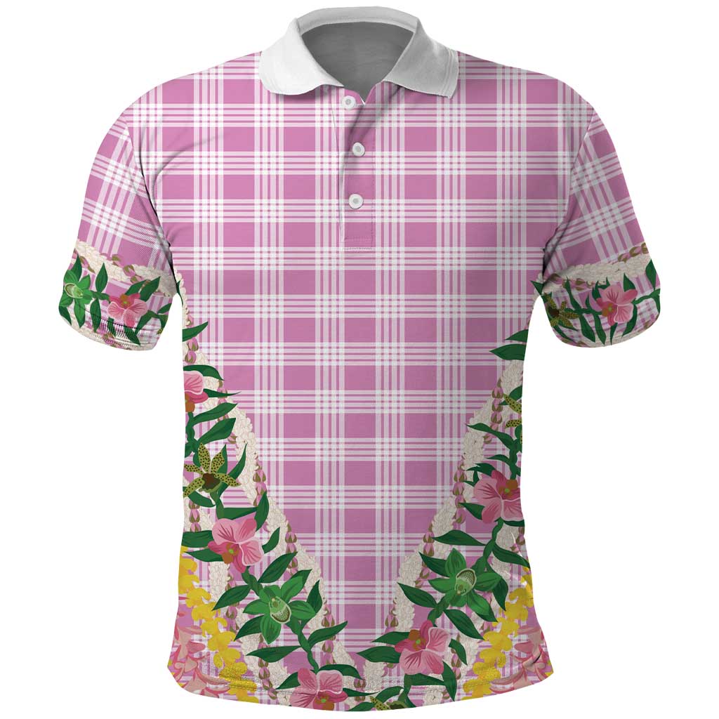 Hawaii Pikake Lokelani Plumeria Lei Polo Shirt Pink Palaka Motifs LT05 Pink - Polynesian Pride
