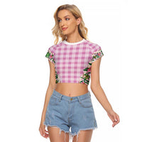 Hawaii Pikake Lokelani Plumeria Lei Raglan Cropped T Shirt Pink Palaka Motifs