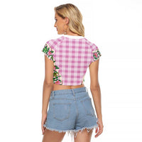 Hawaii Pikake Lokelani Plumeria Lei Raglan Cropped T Shirt Pink Palaka Motifs