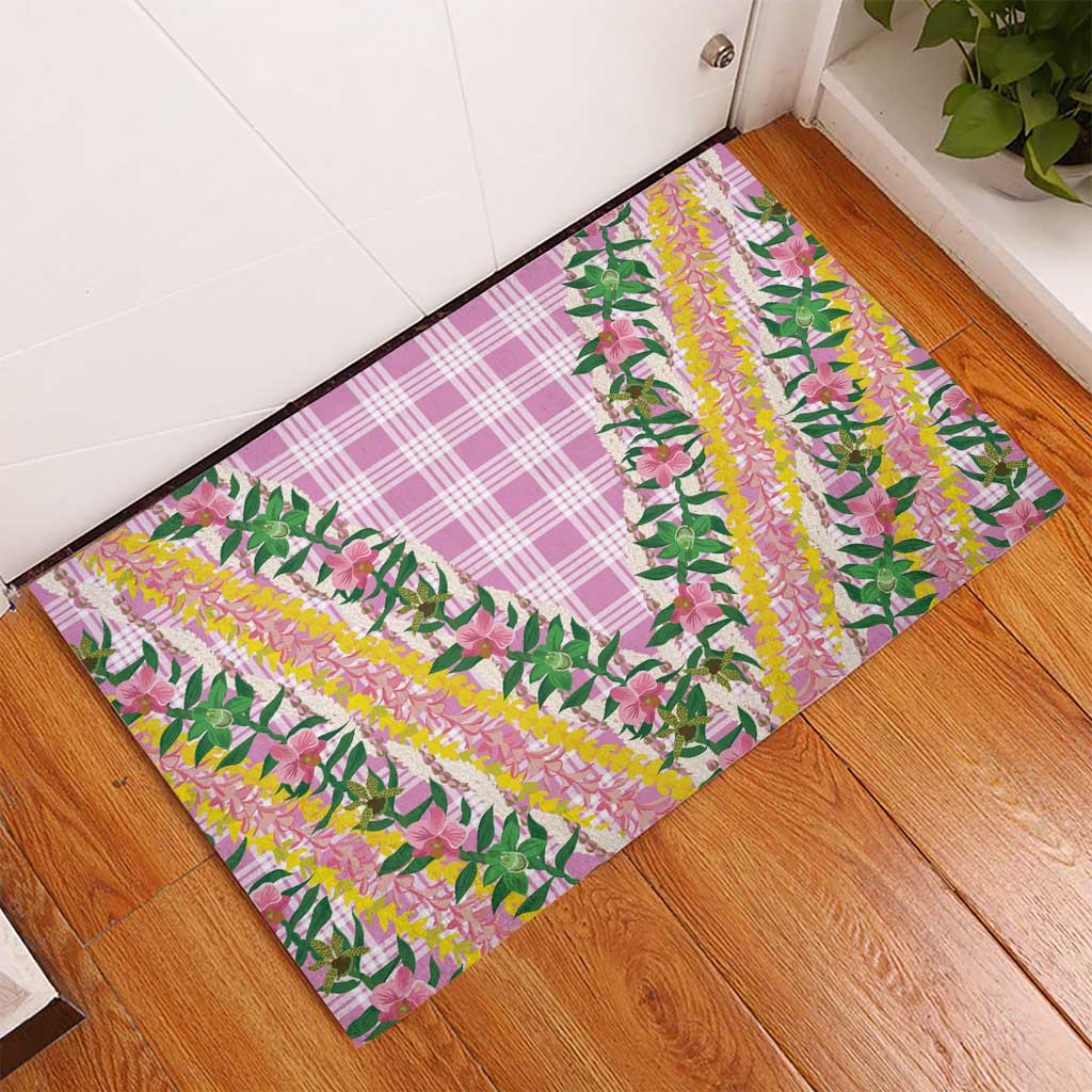 Hawaii Pikake Lokelani Plumeria Lei Rubber Doormat Pink Palaka Motifs