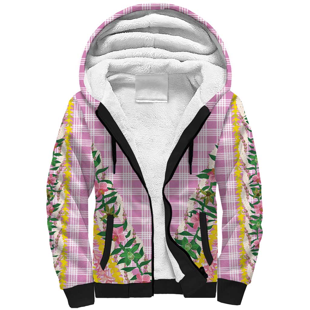 Hawaii Pikake Lokelani Plumeria Lei Sherpa Hoodie Pink Palaka Motifs