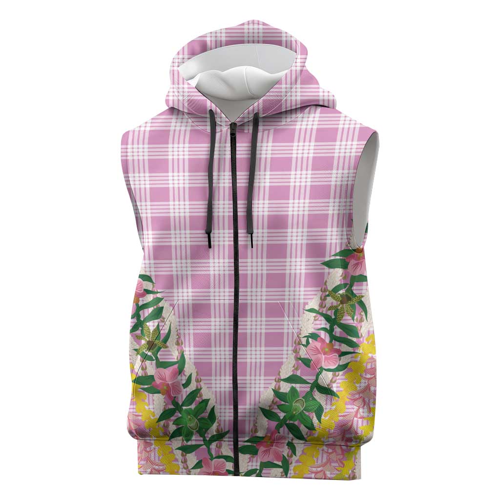 Hawaii Pikake Lokelani Plumeria Lei Sleeveless Zip Hoodie Pink Palaka Motifs LT05 Pink - Polynesian Pride