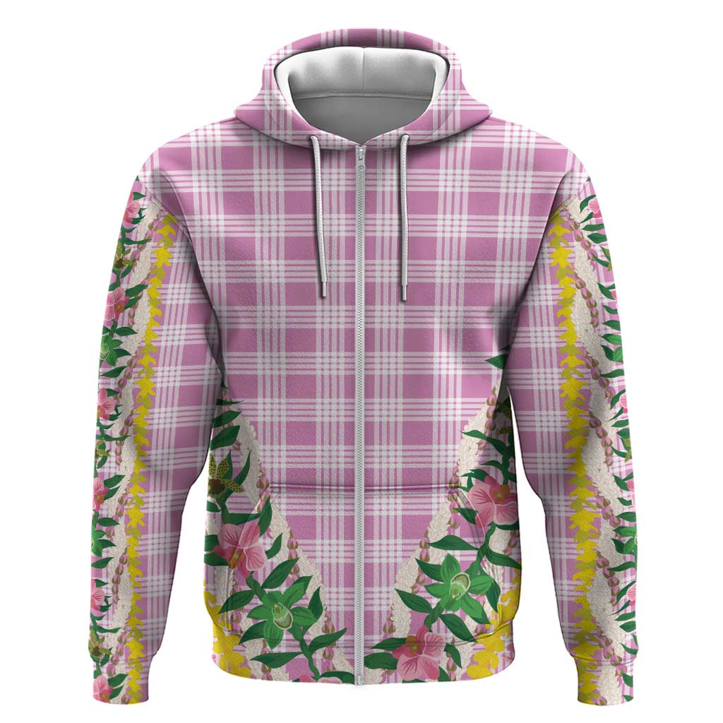 Hawaii Pikake Lokelani Plumeria Lei Zip Hoodie Pink Palaka Motifs