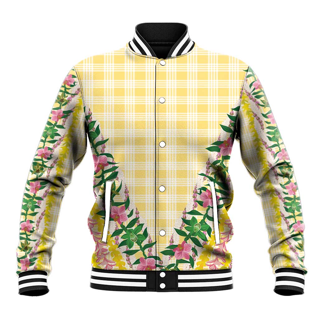 Hawaii Pikake Lokelani Plumeria Lei Baseball Jacket Yellow Palaka Motifs LT05 Unisex Yellow - Polynesian Pride