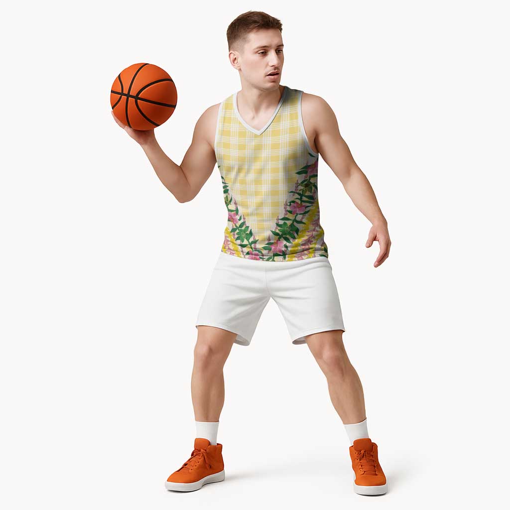 Hawaii Pikake Lokelani Plumeria Lei Basketball Jersey Yellow Palaka Motifs