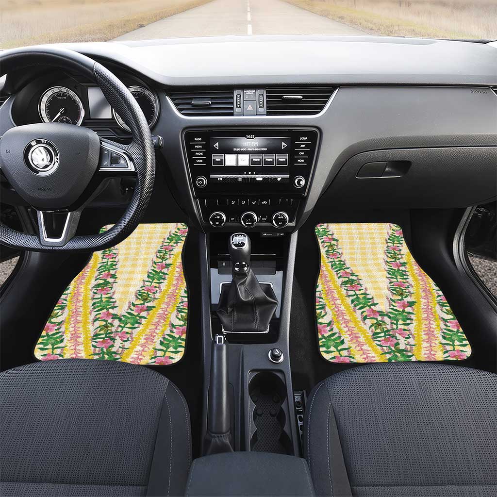Hawaii Pikake Lokelani Plumeria Lei Car Mats Yellow Palaka Motifs LT05 Set 2pcs - Front Yellow - Polynesian Pride
