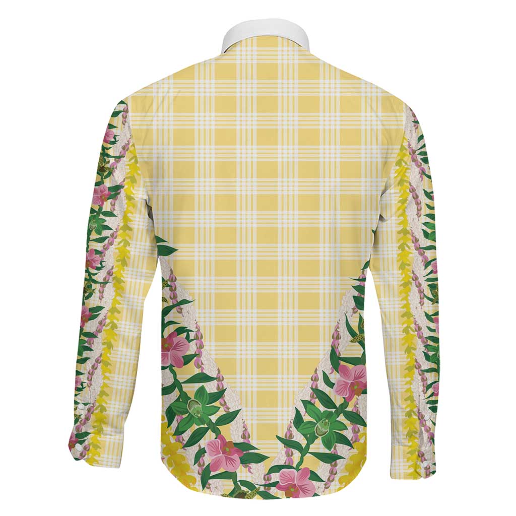 Hawaii Pikake Lokelani Plumeria Lei Family Matching Off Shoulder Maxi Dress and Hawaiian Shirt Yellow Palaka Motifs