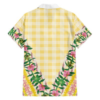 Hawaii Pikake Lokelani Plumeria Lei Family Matching Tank Maxi Dress and Hawaiian Shirt Yellow Palaka Motifs