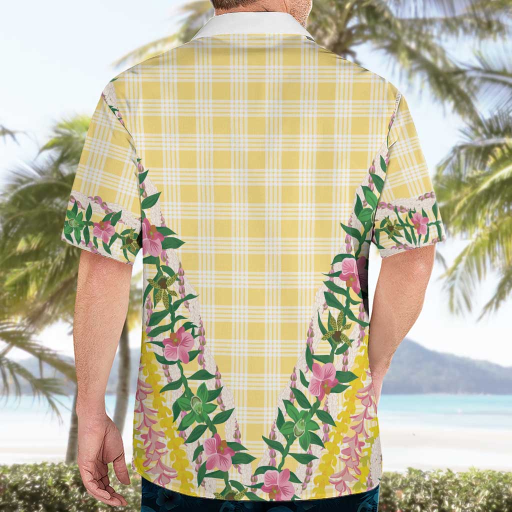 Hawaii Pikake Lokelani Plumeria Lei Hawaiian Shirt Yellow Palaka Motifs