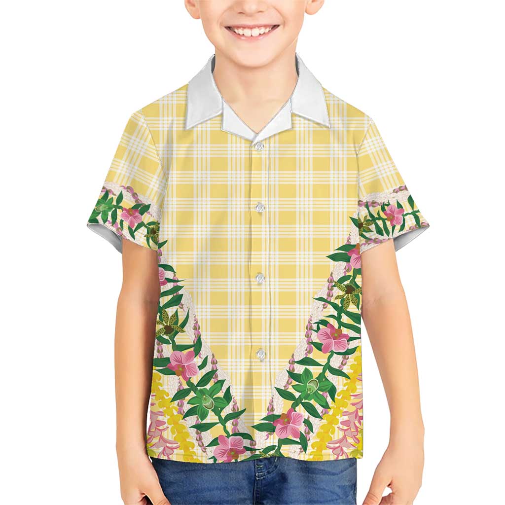Hawaii Pikake Lokelani Plumeria Lei Kid Hawaiian Shirt Yellow Palaka Motifs