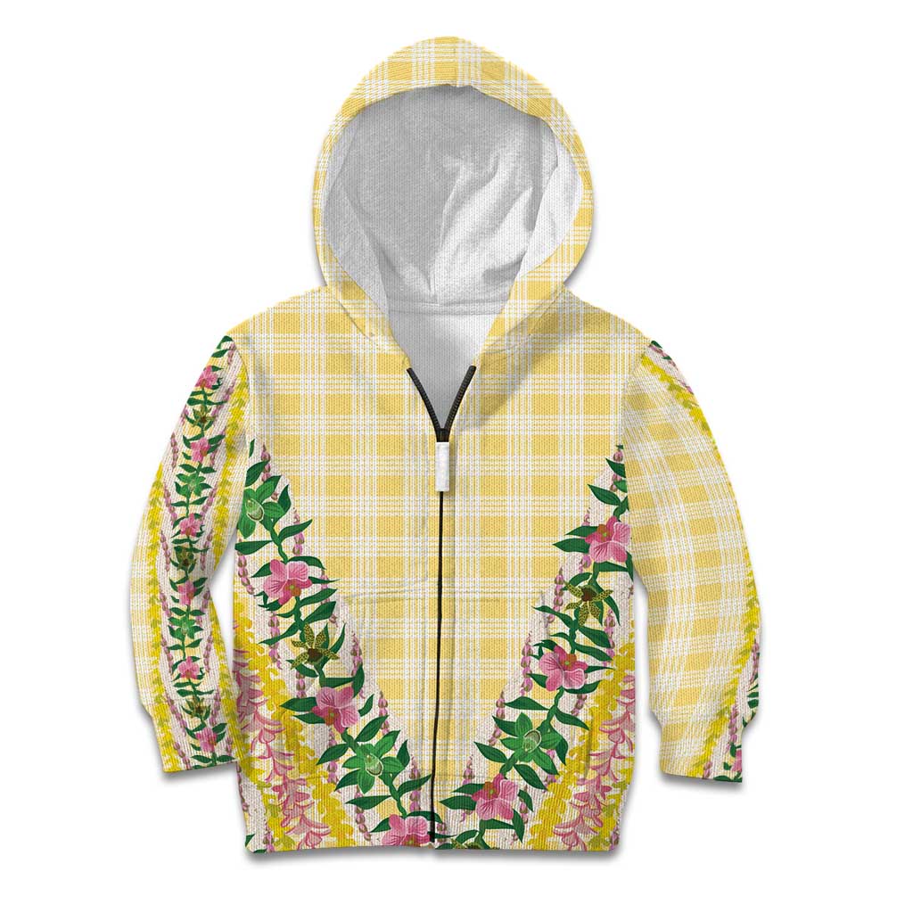 Hawaii Pikake Lokelani Plumeria Lei Kid Hoodie Yellow Palaka Motifs