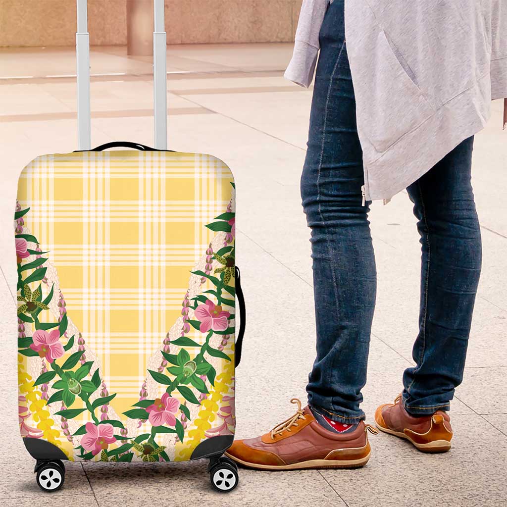 Hawaii Pikake Lokelani Plumeria Lei Luggage Cover Yellow Palaka Motifs