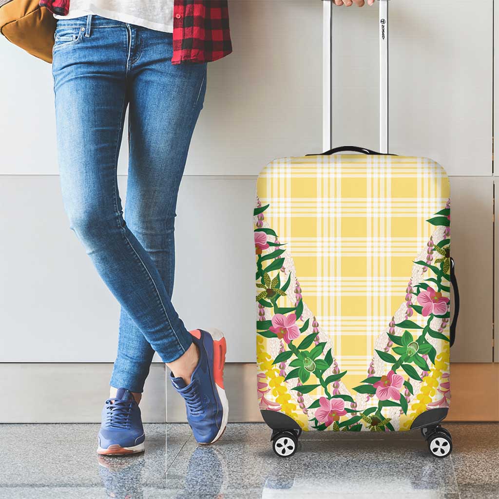 Hawaii Pikake Lokelani Plumeria Lei Luggage Cover Yellow Palaka Motifs