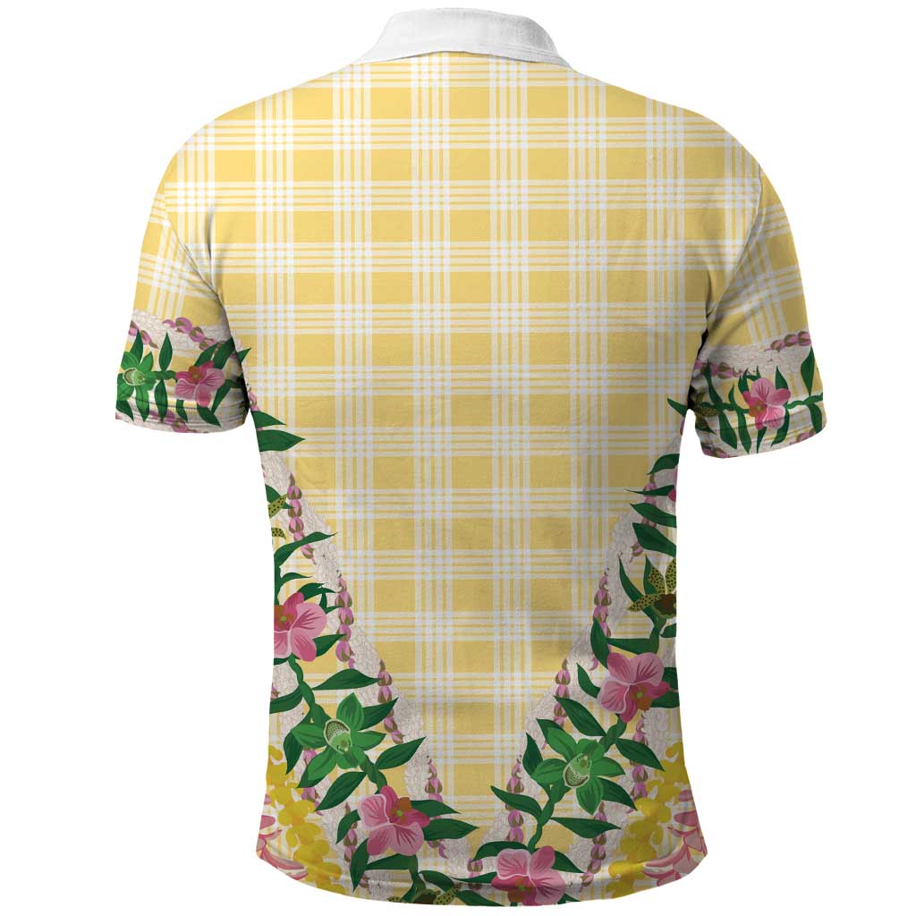 Hawaii Pikake Lokelani Plumeria Lei Polo Shirt Yellow Palaka Motifs