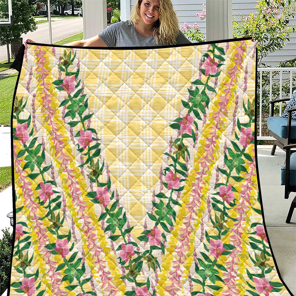 Hawaii Pikake Lokelani Plumeria Lei Quilt Yellow Palaka Motifs LT05 Yellow - Polynesian Pride