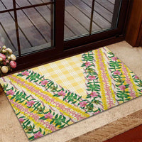 Hawaii Pikake Lokelani Plumeria Lei Rubber Doormat Yellow Palaka Motifs LT05 - Polynesian Pride