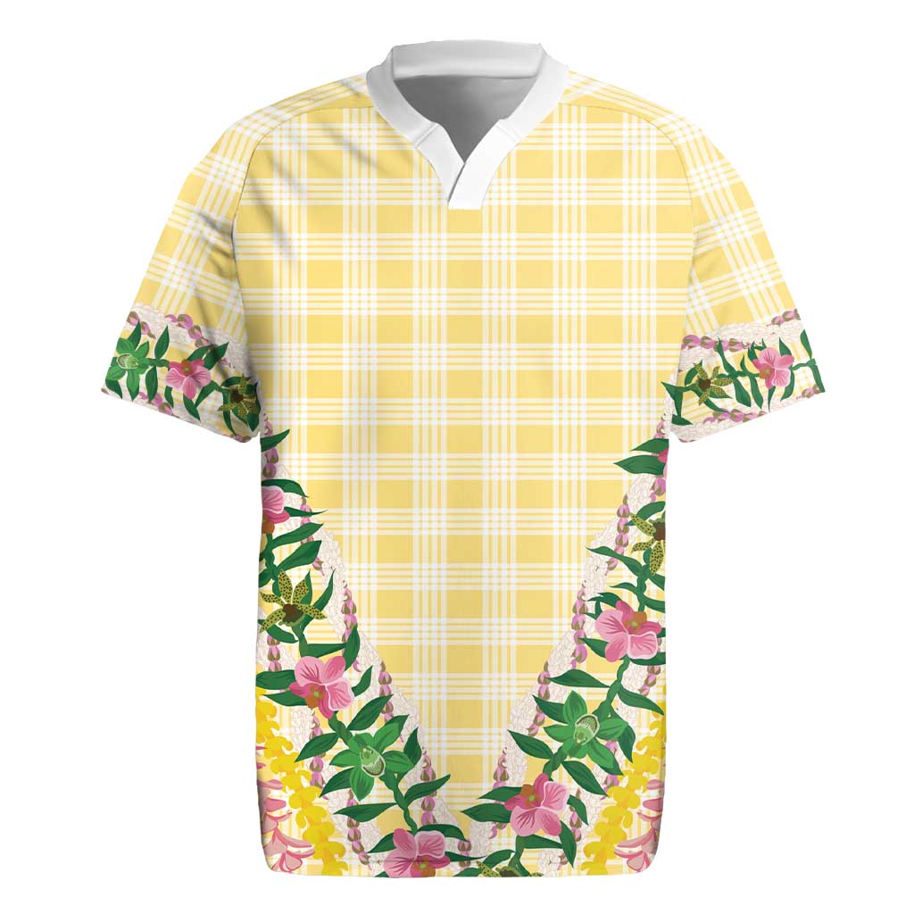 Hawaii Pikake Lokelani Plumeria Lei Rugby Jersey Yellow Palaka Motifs LT05 Yellow - Polynesian Pride