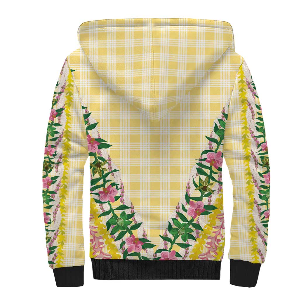 Hawaii Pikake Lokelani Plumeria Lei Sherpa Hoodie Yellow Palaka Motifs