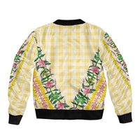 Hawaii Pikake Lokelani Plumeria Lei Sleeve Zip Bomber Jacket Yellow Palaka Motifs LT05 - Polynesian Pride