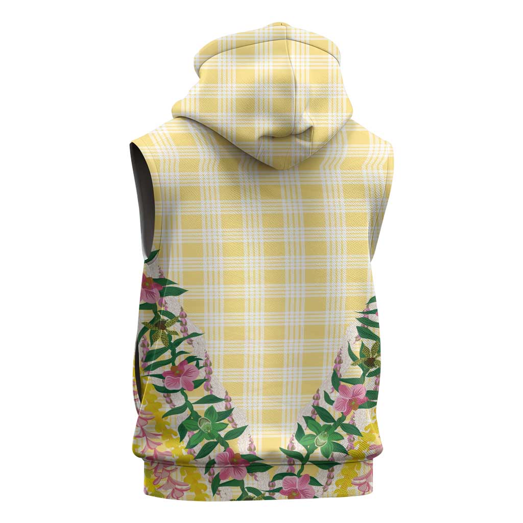 Hawaii Pikake Lokelani Plumeria Lei Sleeveless Hoodie Yellow Palaka Motifs