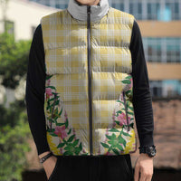 Hawaii Pikake Lokelani Plumeria Lei Sleeveless Puffer Jacket Yellow Palaka Motifs LT05 - Polynesian Pride