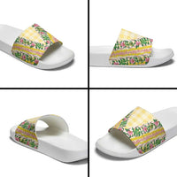 Hawaii Pikake Lokelani Plumeria Lei Slide Sandals Yellow Palaka Motifs LT05 - Polynesian Pride