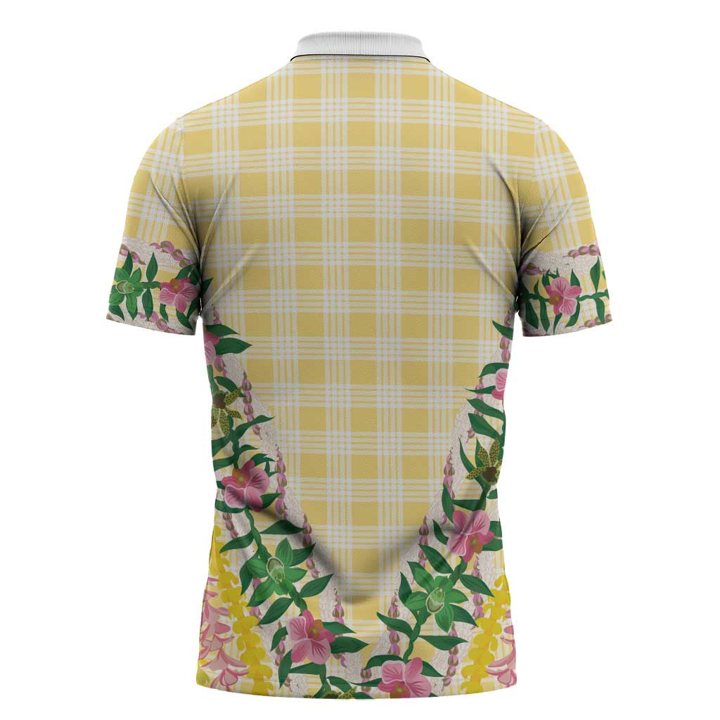 Hawaii Pikake Lokelani Plumeria Lei Zipper Polo Shirt Yellow Palaka Motifs