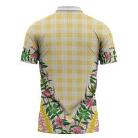 Hawaii Pikake Lokelani Plumeria Lei Zipper Polo Shirt Yellow Palaka Motifs