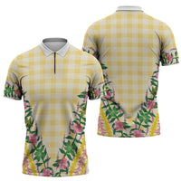 Hawaii Pikake Lokelani Plumeria Lei Zipper Polo Shirt Yellow Palaka Motifs