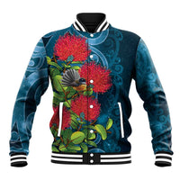 New Zealand Matariki Piwakawaka Baseball Jacket Maori Koru With Pohutukawa Flowers
