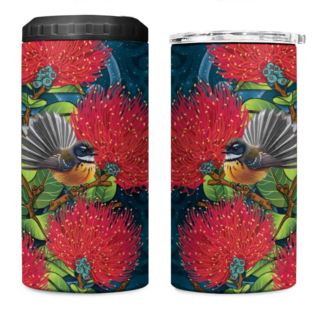 New Zealand Matariki Piwakawaka 4 in 1 Can Cooler Tumbler Maori Koru With Pohutukawa Flowers