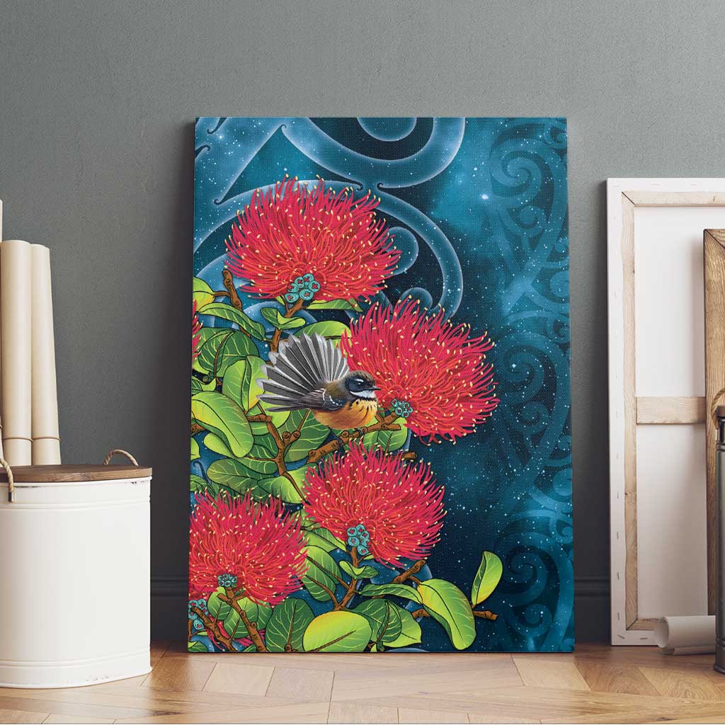 New Zealand Matariki Piwakawaka Canvas Wall Art Maori Koru With Pohutukawa Flowers