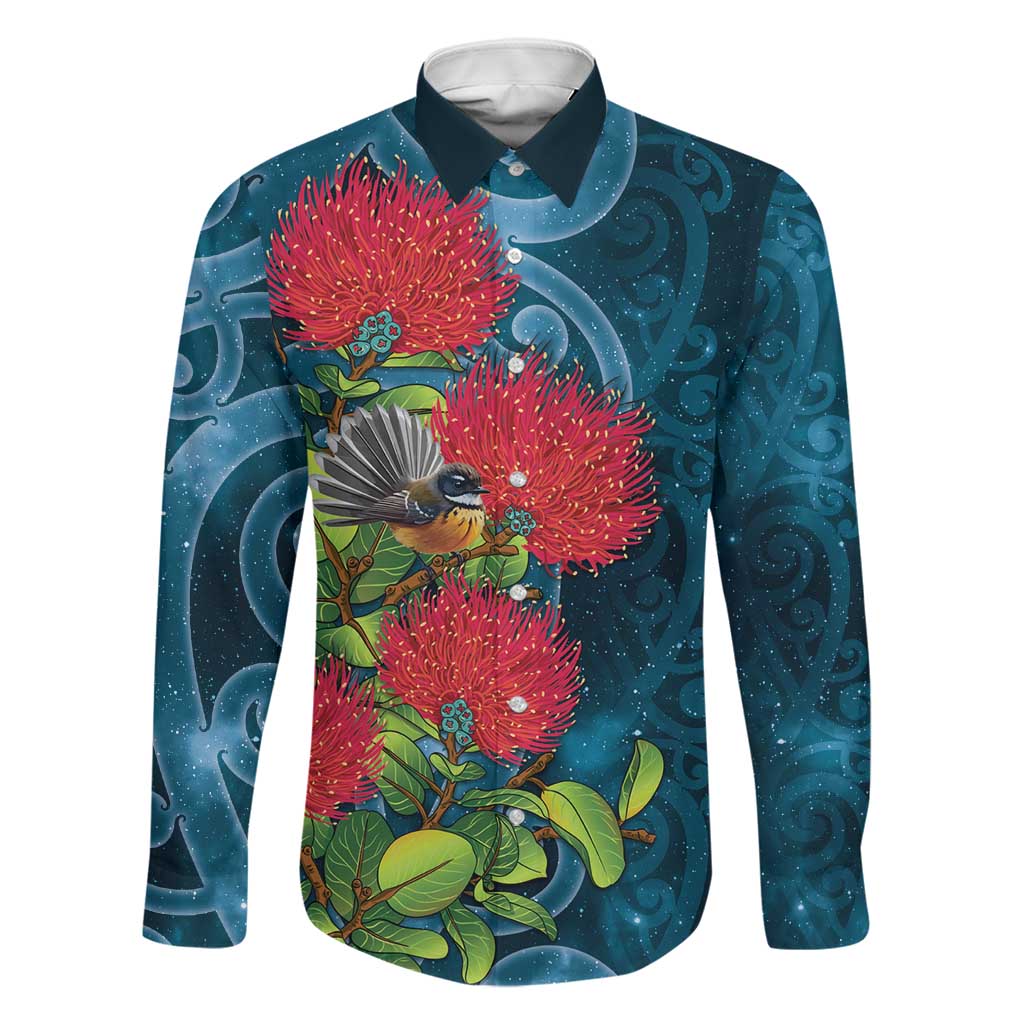 New Zealand Matariki Piwakawaka Family Matching Off Shoulder Maxi Dress and Hawaiian Shirt Maori Koru With Pohutukawa Flowers