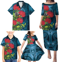 New Zealand Matariki Piwakawaka Family Matching Puletasi and Hawaiian Shirt Maori Koru With Pohutukawa Flowers