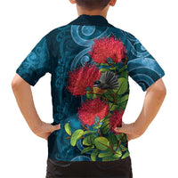 New Zealand Matariki Piwakawaka Family Matching Short Sleeve Bodycon Dress and Hawaiian Shirt Maori Koru With Pohutukawa Flowers