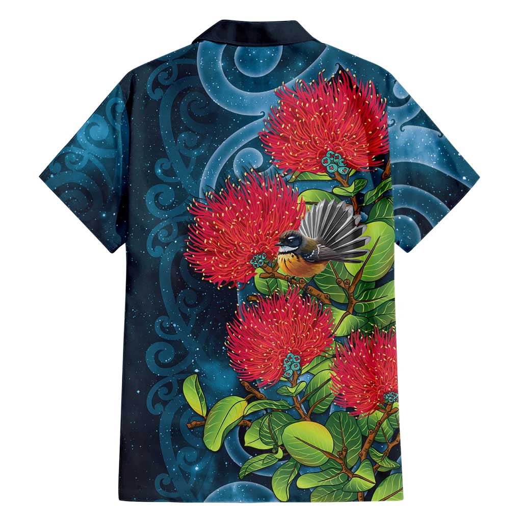 New Zealand Matariki Piwakawaka Family Matching Short Sleeve Bodycon Dress and Hawaiian Shirt Maori Koru With Pohutukawa Flowers